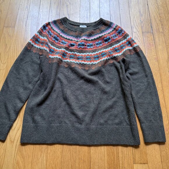 Talbots Size M Gray Multicolor Tweed Fair Isle Knit Long Sleeve Crewneck Sweater - Picture 4 of 13